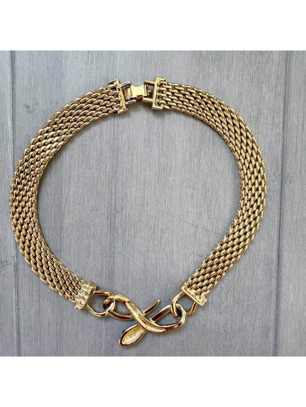 Vintage Gold Tone | Rhinestone Snake Chain Necklace - Picture 6 of 10